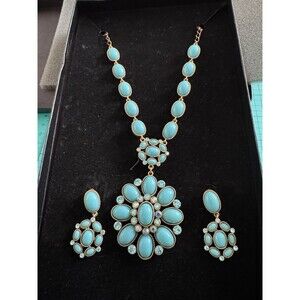 Vintage Suzanne Somers Faux Turquoise & Rhinestone Necklace & Earrings Set New